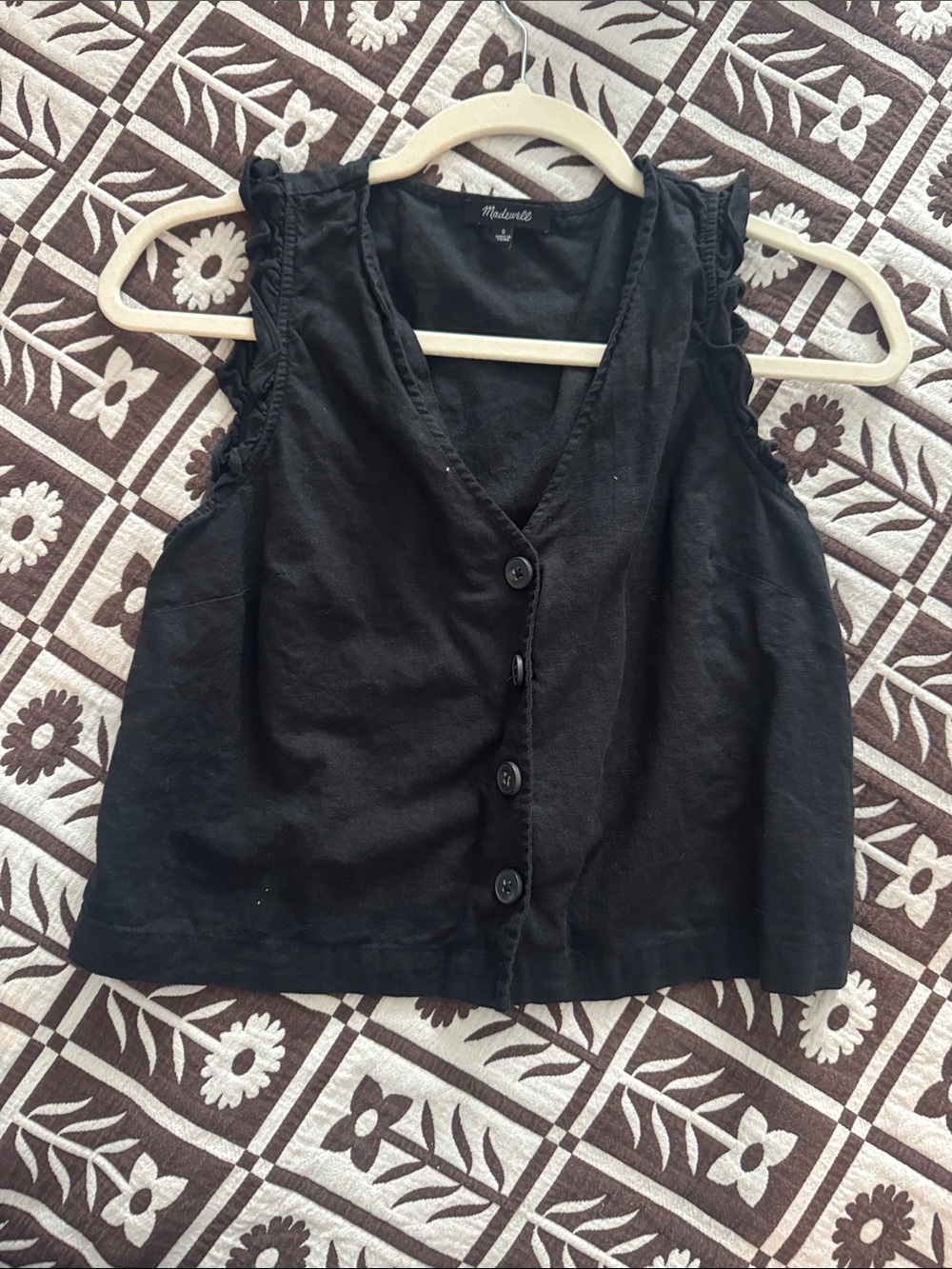 Madewell | Black Sleeveless linen Button-Front Top